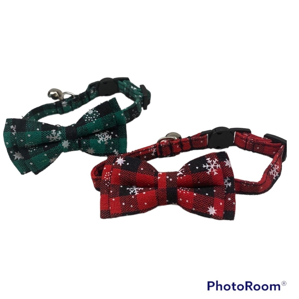 Bowtie Kitty Christmas collars snowflakes plaid bells new